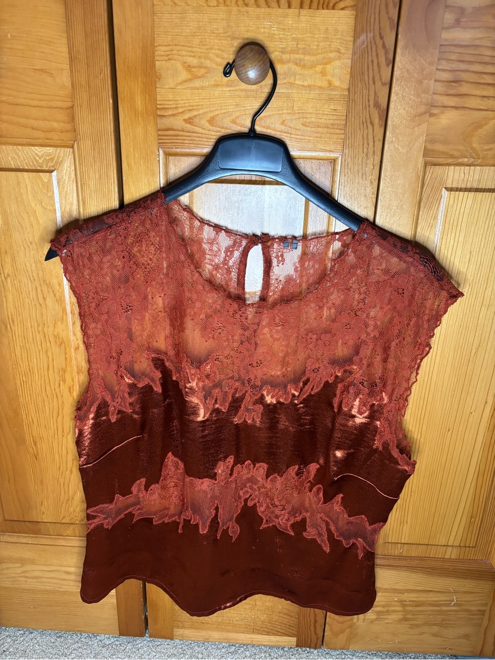Rust Lace & Satin Shell Top